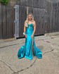 Mermaid Strapless Satin Cut Out Prom Dresses With Appliques