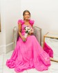 A-line V-neck Chiffon Prom Dresses With Ruched