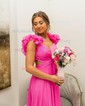 A-line V-neck Chiffon Prom Dresses With Ruched