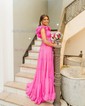 A-line V-neck Chiffon Prom Dresses With Ruched