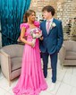 A-line V-neck Chiffon Prom Dresses With Ruched