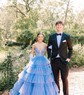 Princess V-neck Tulle Ruffle Tiered Prom Dresses With Appliques