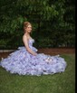 Ball Gown Halter Tulle Floral Ruffle Tiered Prom Dresses