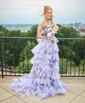 Ball Gown Halter Tulle Floral Ruffle Tiered Prom Dresses