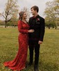 Sheath/Column One Shoulder Long Sleeves Sparkly Sequin Prom Dresses
