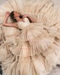 Sky Blue Ball Gown V-neck Tulle Ruffle Tiered Prom Dresses