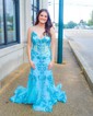 Mermaid V-neck Sparkly Sequin Prom Dresses With Appliques