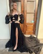 Ball Gown Off-the-shoulder Chiffon Pleated Prom Dresses With Puff Sleeve