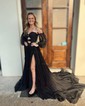 Ball Gown Off-the-shoulder Chiffon Pleated Prom Dresses With Puff Sleeve