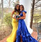 A-line V-neck Satin Cut Out Ruffle Tiered Prom Dresses