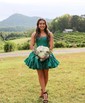 Unique Skater Taffeta Beaded Ruffle Homecoming Dresses