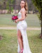 Sheath/Column Strapless Sparkly Sequin Prom Dresses With Feather