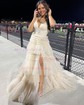Sky Blue Ball Gown V-neck Tulle Ruffle Tiered Prom Dresses
