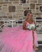 Ball Gown V-neck Glitter Tulle Ruffle Tiered Prom Dresses