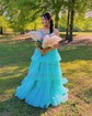 Ball Gown V-neck Glitter Tulle Ruffle Tiered Prom Dresses