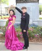 A-line V-neck Cut Out Satin Ruffle Tiered Prom Dresses