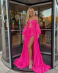 Ball Gown Off-the-shoulder Chiffon Pleated Prom Dresses With Puff Sleeve