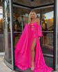 Ball Gown Off-the-shoulder Chiffon Pleated Prom Dresses With Puff Sleeve