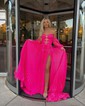 Ball Gown Off-the-shoulder Chiffon Pleated Prom Dresses With Puff Sleeve