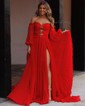 Ball Gown Off-the-shoulder Chiffon Pleated Prom Dresses With Puff Sleeve