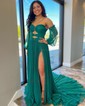 Ball Gown Off-the-shoulder Chiffon Pleated Prom Dresses With Puff Sleeve