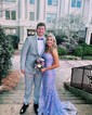 Mermaid Square Neck Lace Tulle Prom Dresses With Appliques