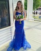 Mermaid Square Neck Lace Tulle Prom Dresses With Appliques