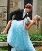 Ball Gown V-neck Tulle Ruffle Tiered Prom Dresses With Beading