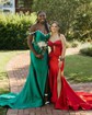 Mermaid Off-the-shoulder Ruched Satin Prom Dresses With Beading