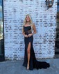 Black Mermaid Strapless Satin Corset Prom Dresses With Ruched