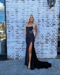 Black Mermaid Strapless Satin Corset Prom Dresses With Ruched