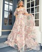 Ball Gown Off-the-shoulder Tulle Floral Prom Dresses With Puff Sleeve