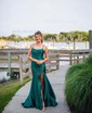 Mermaid Square Neck Satin Corset Prom Dresses With Ruched