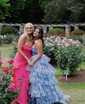 Ball Gown Halter Tulle Floral Ruffle Tiered Prom Dresses