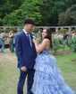 Ball Gown Halter Tulle Floral Ruffle Tiered Prom Dresses