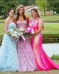 Ball Gown Strapless Tulle Tiered Prom Dresses With Appliques