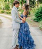 Ball Gown Off-the-shoulder Tulle Tiered Prom Dresses With Appliques