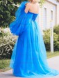 Ball Gown Sweetheart Puff Sleeve Tulle Prom Dresses With Beading