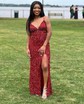 Sheath/Column V-neck Sparkly Sequin Prom Dresses With Fringe