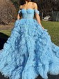 Princess Off-the-shoulder Tulle Ruffle Tiered Prom Dresses