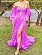 Ball Gown Off-the-shoulder Chiffon Pleated Prom Dresses With Puff Sleeve