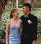 Sheath/Column V-neck Sparkly Sequin Prom Dresses With Appliques