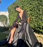 Black Ball Gown Illusion Satin Prom Dresses With Long Sleeves