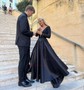 Black Ball Gown Illusion Satin Prom Dresses With Long Sleeves