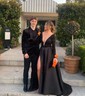 Black Ball Gown Illusion Satin Prom Dresses With Long Sleeves