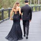 Sheath/Column Strapless Tulle Corset Prom Dresses With Appliques