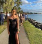 Sheath/Column Strapless Tulle Corset Prom Dresses With Appliques