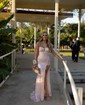 Sheath/Column V-neck Sparkly Sequin Prom Dresses With Appliques