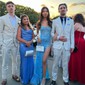 Sheath/Column V-neck Sparkly Sequin Prom Dresses With Appliques