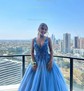 Ball Gown V-neck Tulle 3D Floral Prom Dresses With Beading